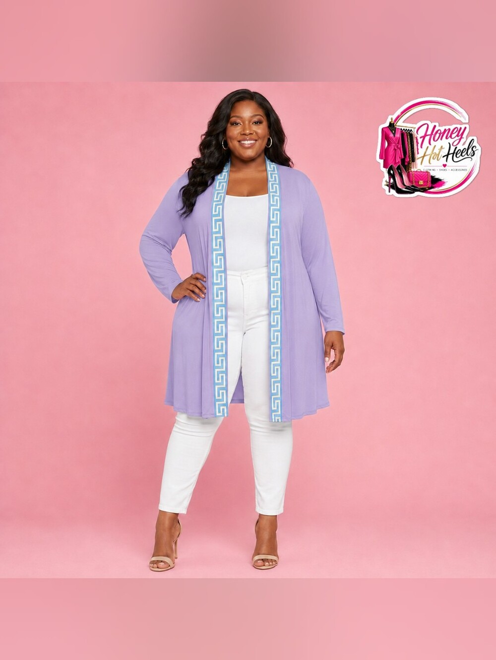 Plus Size Long Sleeve Lavender Open Front Cardigan